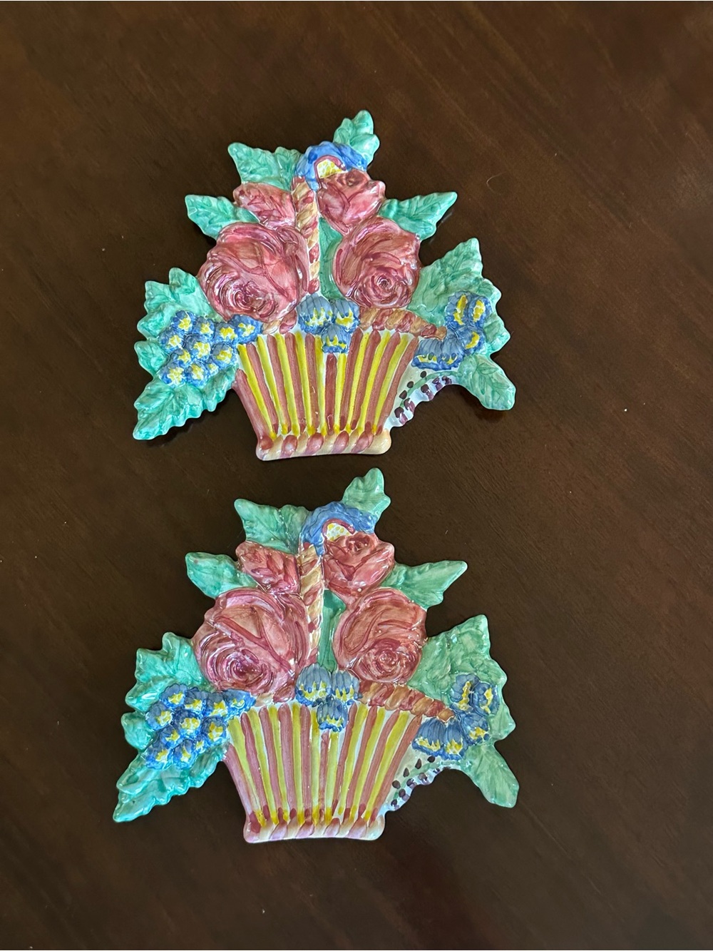 Mackenzie-Childs Hand-Painted Ceramic Floral Basket Wall Decor- NWT - RARE FIND